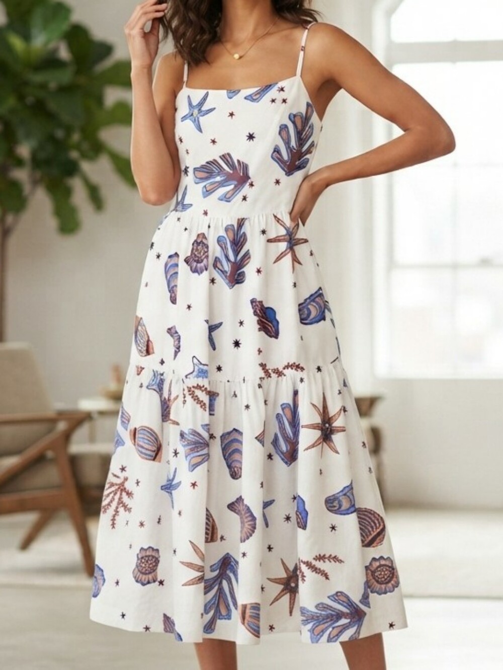 C&C California Coastal Print Tiered Midi Sundress